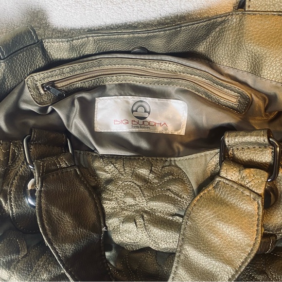 Big Buddha button snap Large Tote Bag Bronze Metallic Flowers - Picture 3 of 10